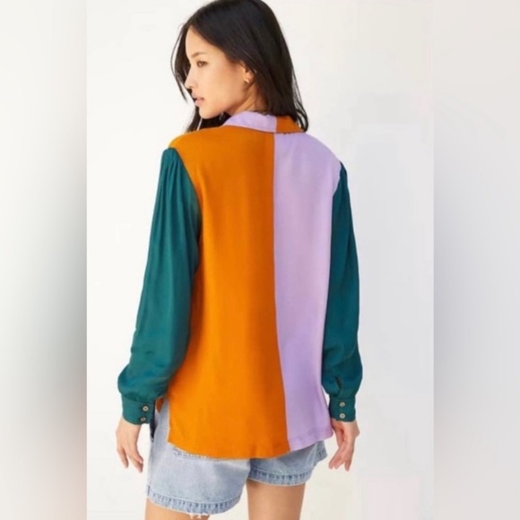 Farm Rio Colorblock Anthropologie Button Down Top - Picture 2 of 12